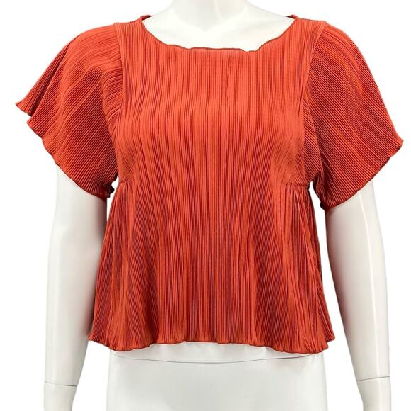 Madewell Top Womens XS Pumpkin Orange Rusty Torch Micropleat Swing Feminine Fall - Picture 1 of 9